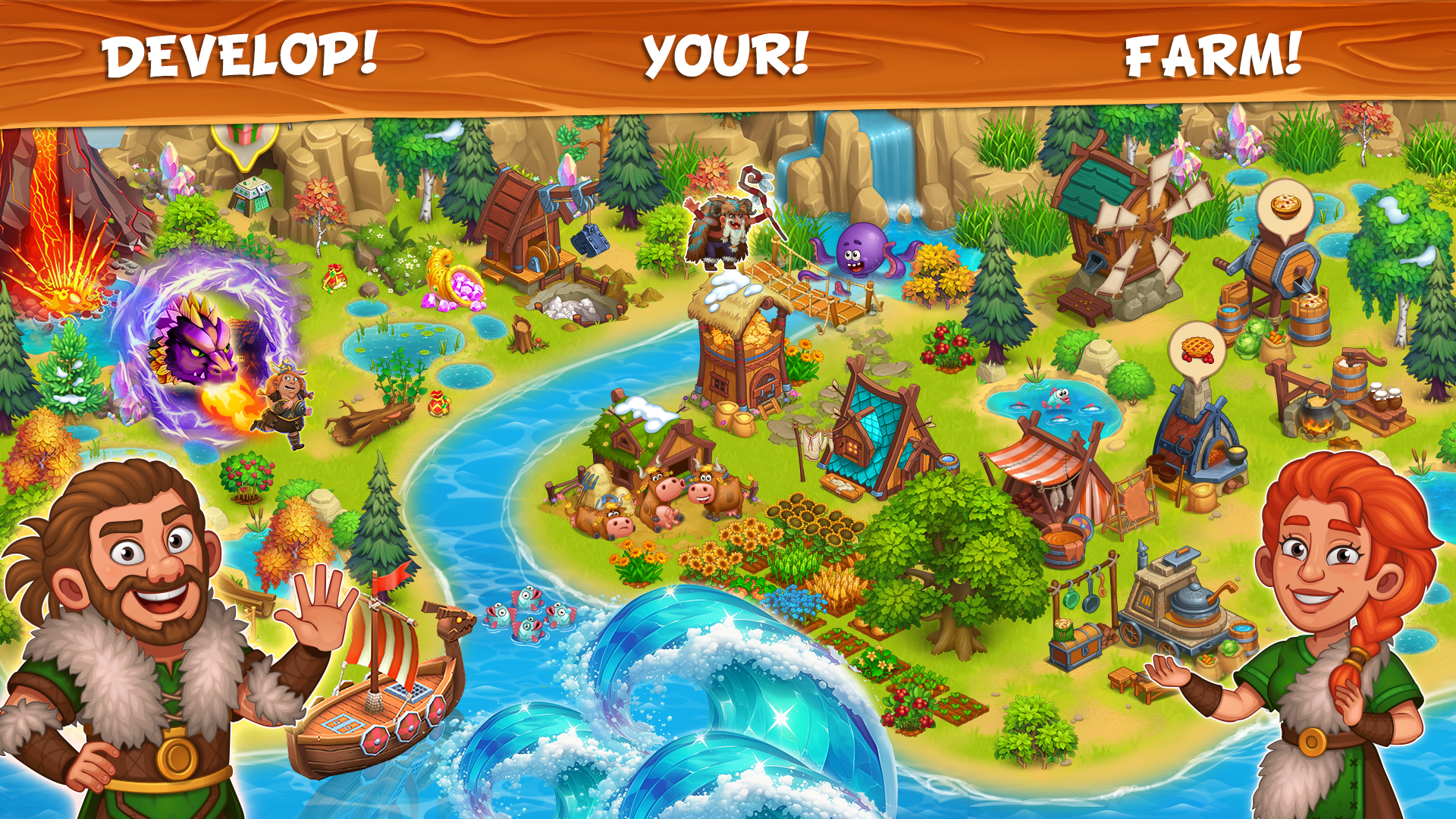 اسکرین شات 1 بازی Vikings and Dragon Island Farm