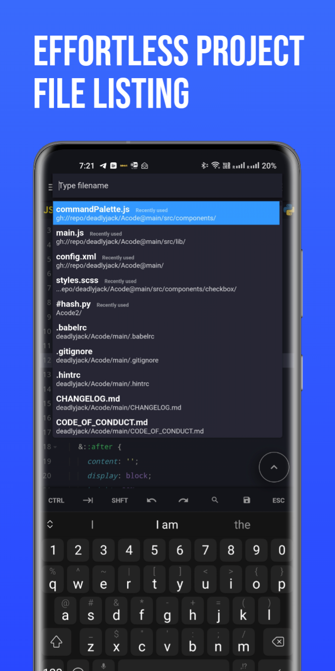 اسکرین شات 1 برنامه Acode - code editor | FOSS
