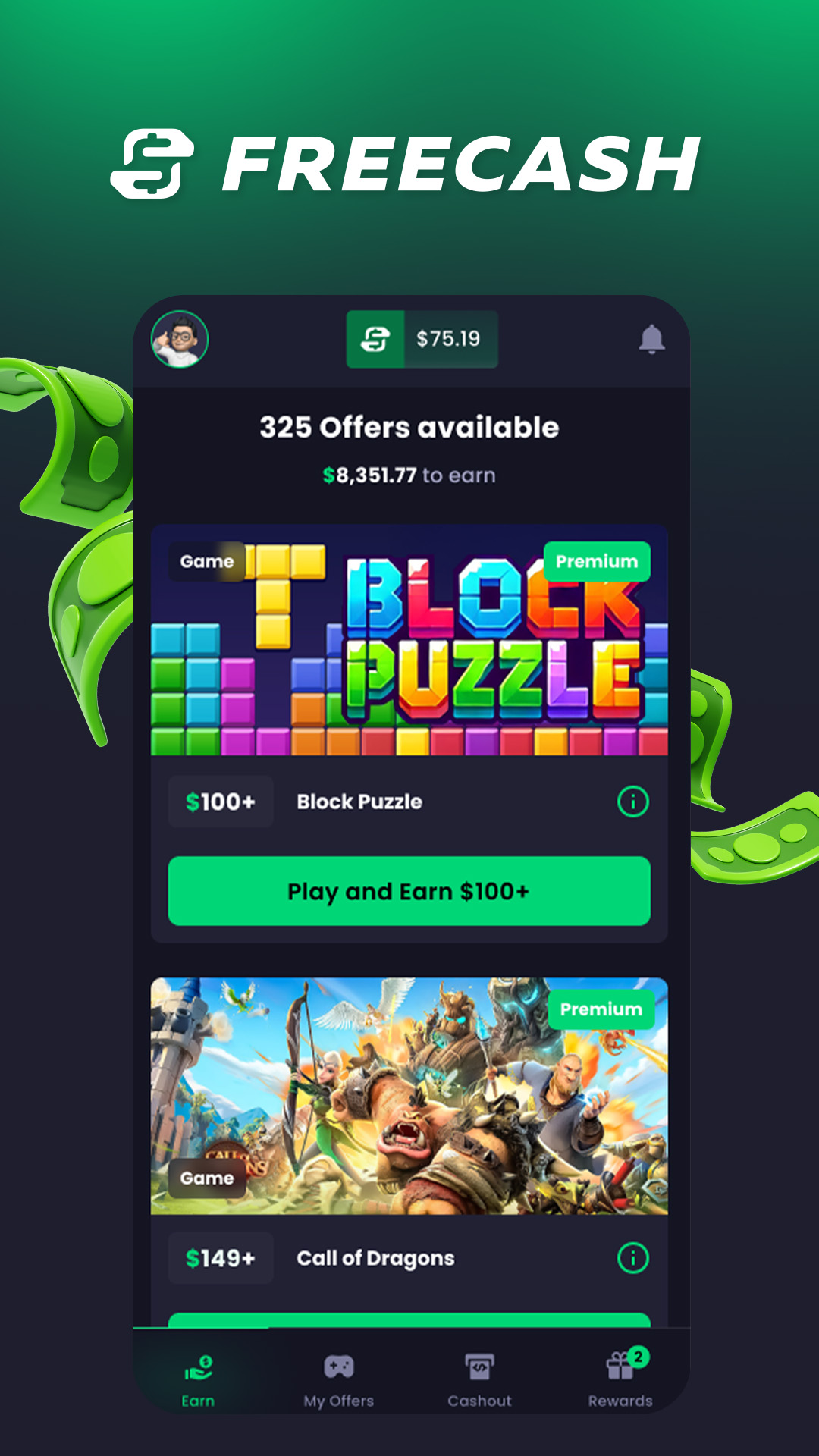اسکرین شات 1 برنامه Freecash: Earn Money