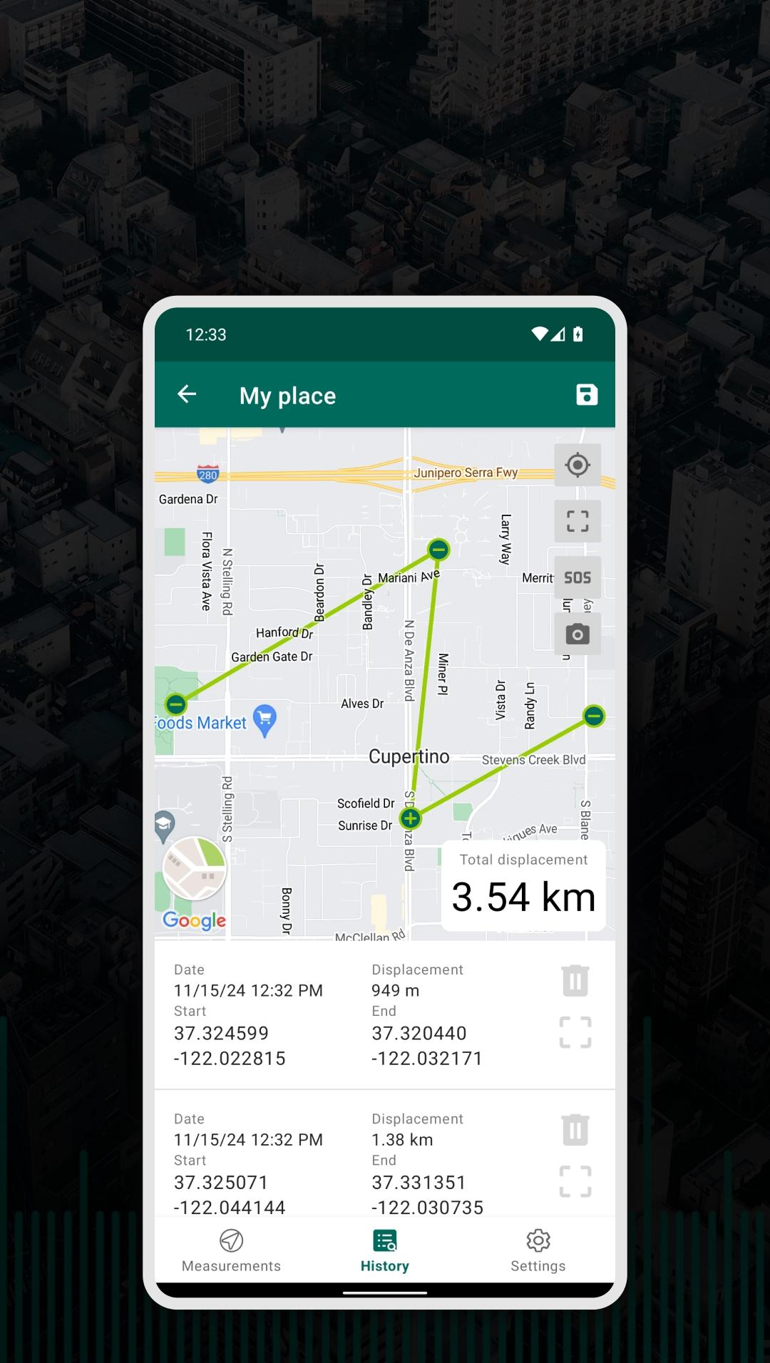 اسکرین شات 5 برنامه My GPS Tape Measure