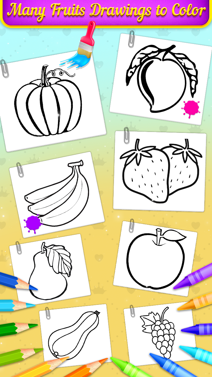 اسکرین شات 2 برنامه Fruits Coloring Book & Drawing