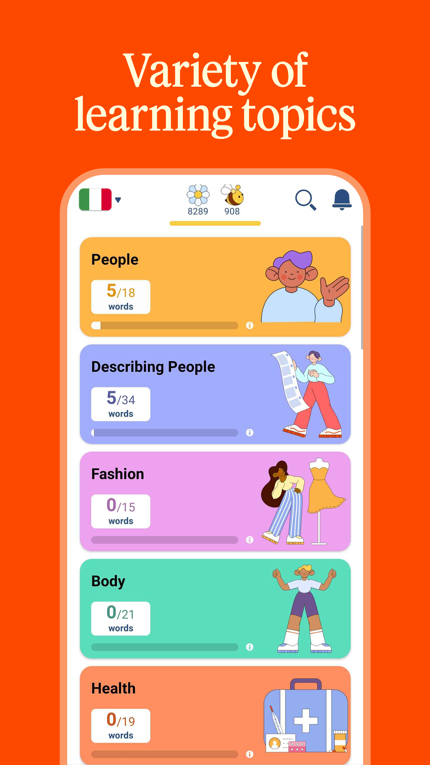 اسکرین شات 5 برنامه Learn Italian - 11,000 Words