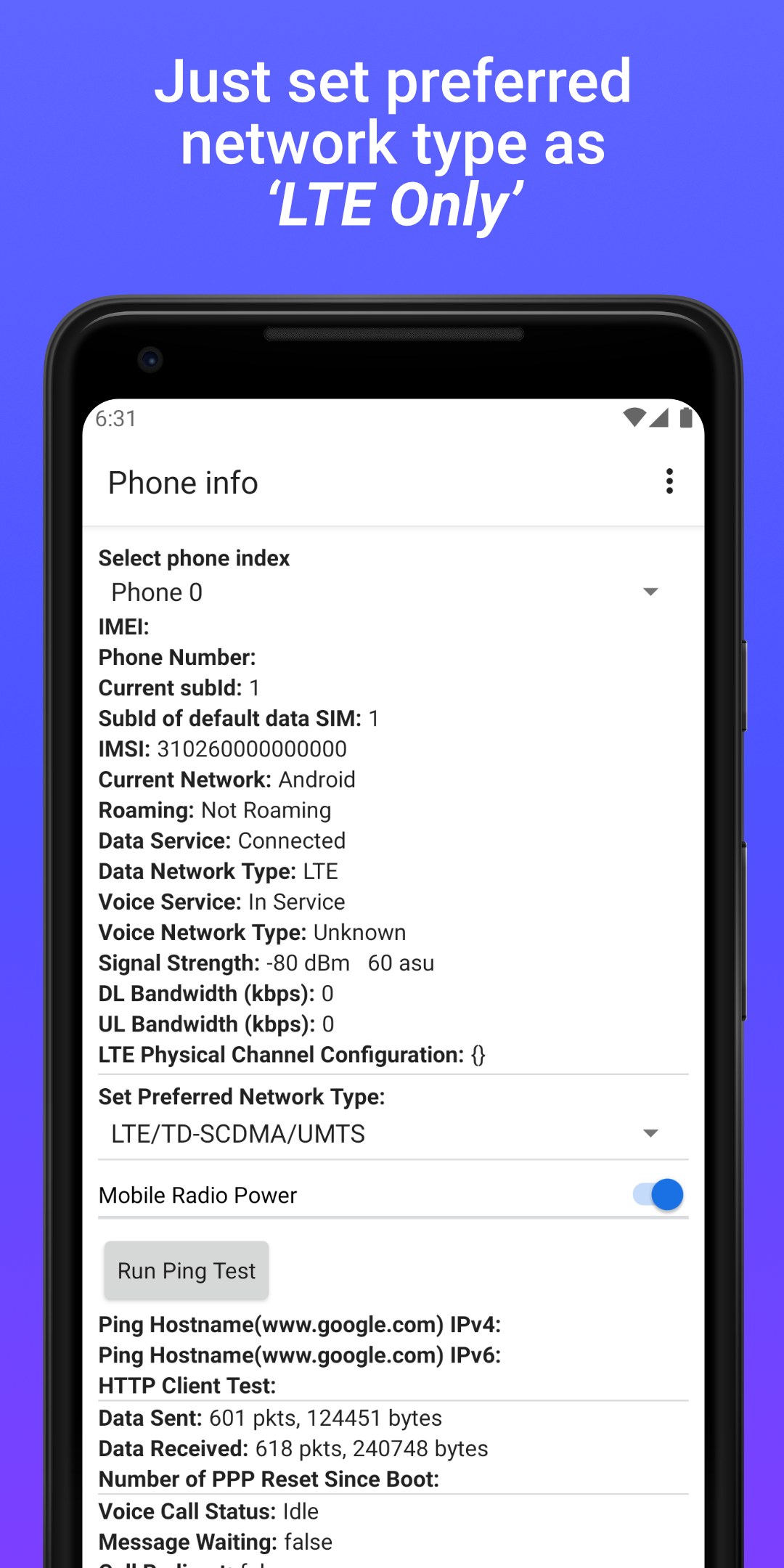 اسکرین شات 2 برنامه 4G LTE Network Switch - Speed