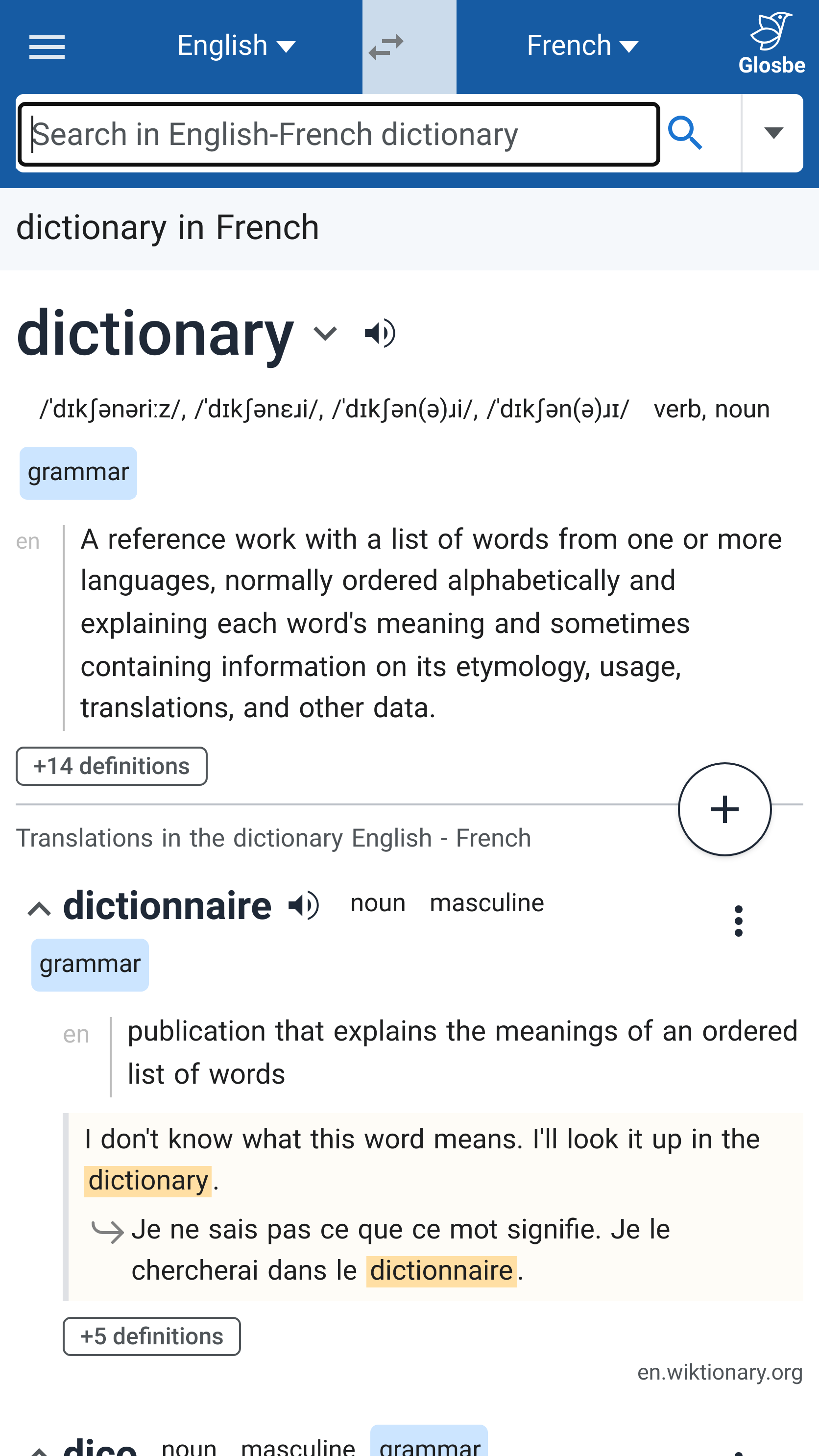 اسکرین شات 2 برنامه Glosbe Dictionary