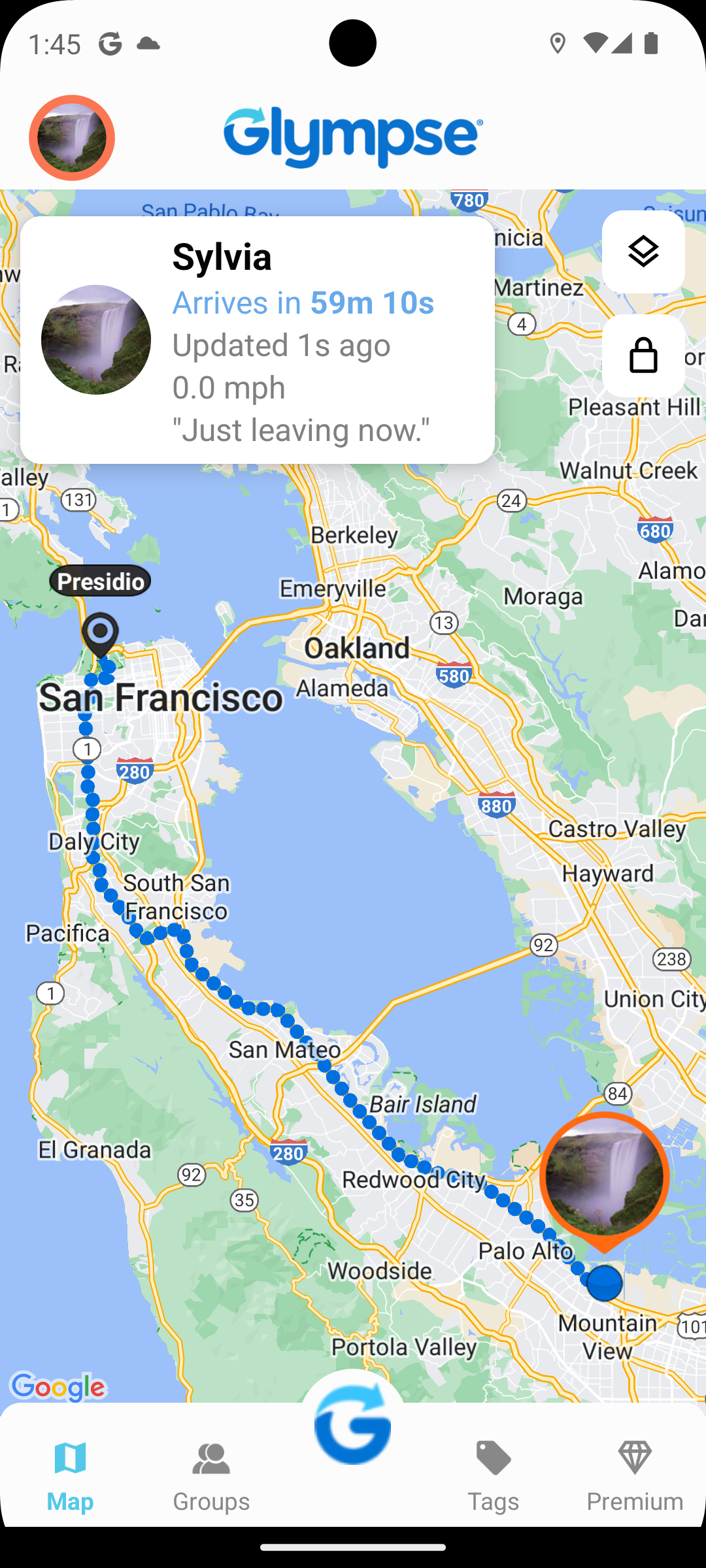 اسکرین شات 1 برنامه Glympse - Share GPS location