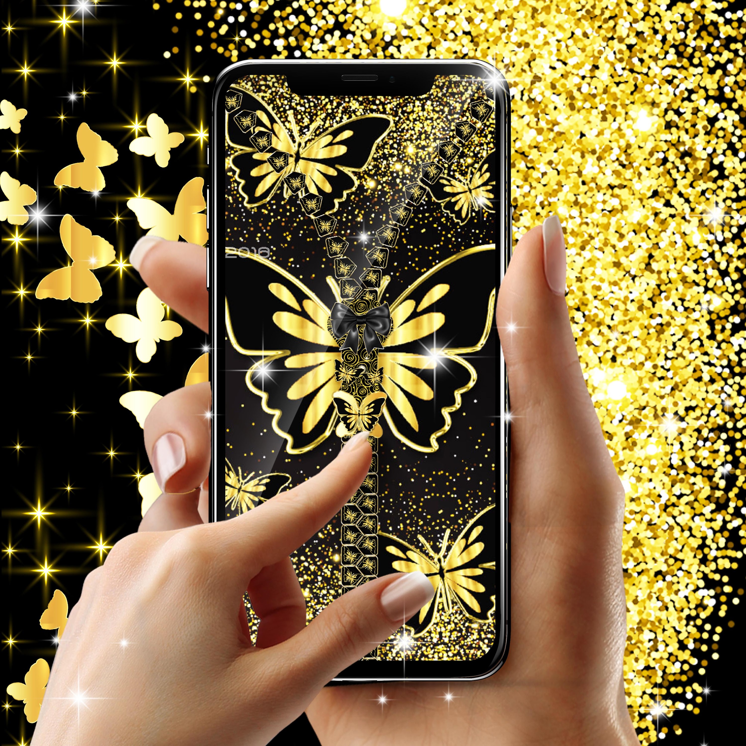 اسکرین شات 1 برنامه Golden butterflies lock screen