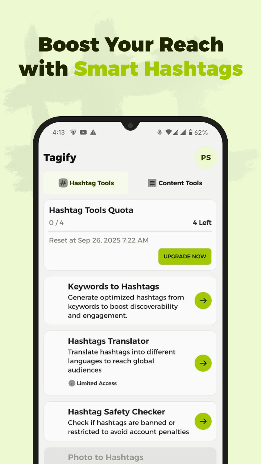 اسکرین شات 1 برنامه Tagify: AI Hashtag Generator