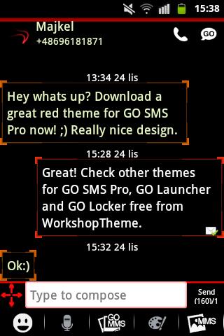 اسکرین شات 2 برنامه Theme Red Neon GO SMS