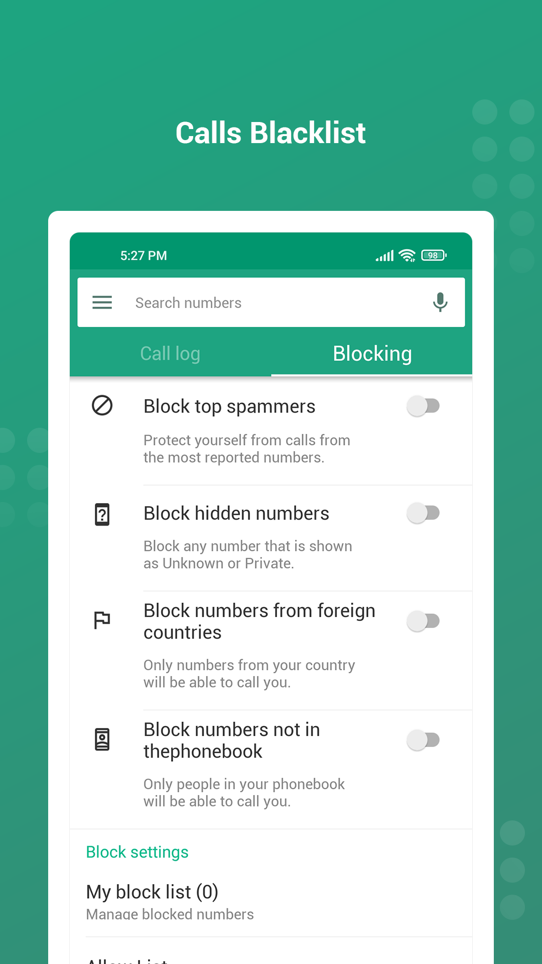 اسکرین شات 3 برنامه Call Blocker:Caller ID & Block