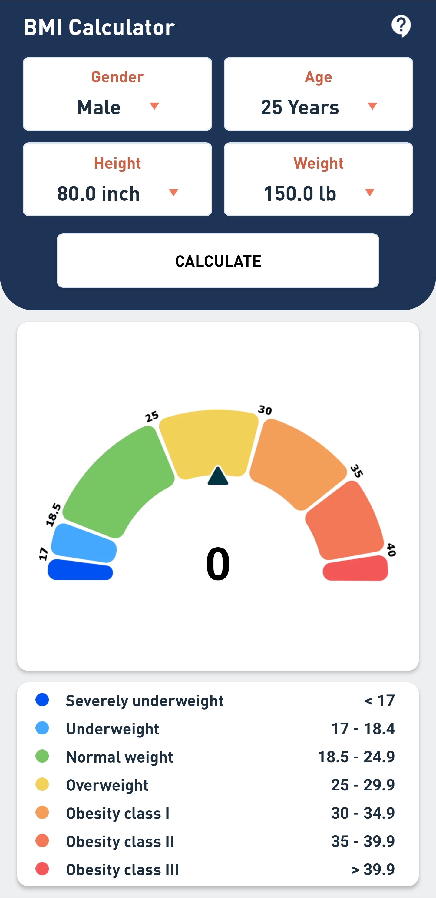اسکرین شات 1 برنامه BMI Calculator