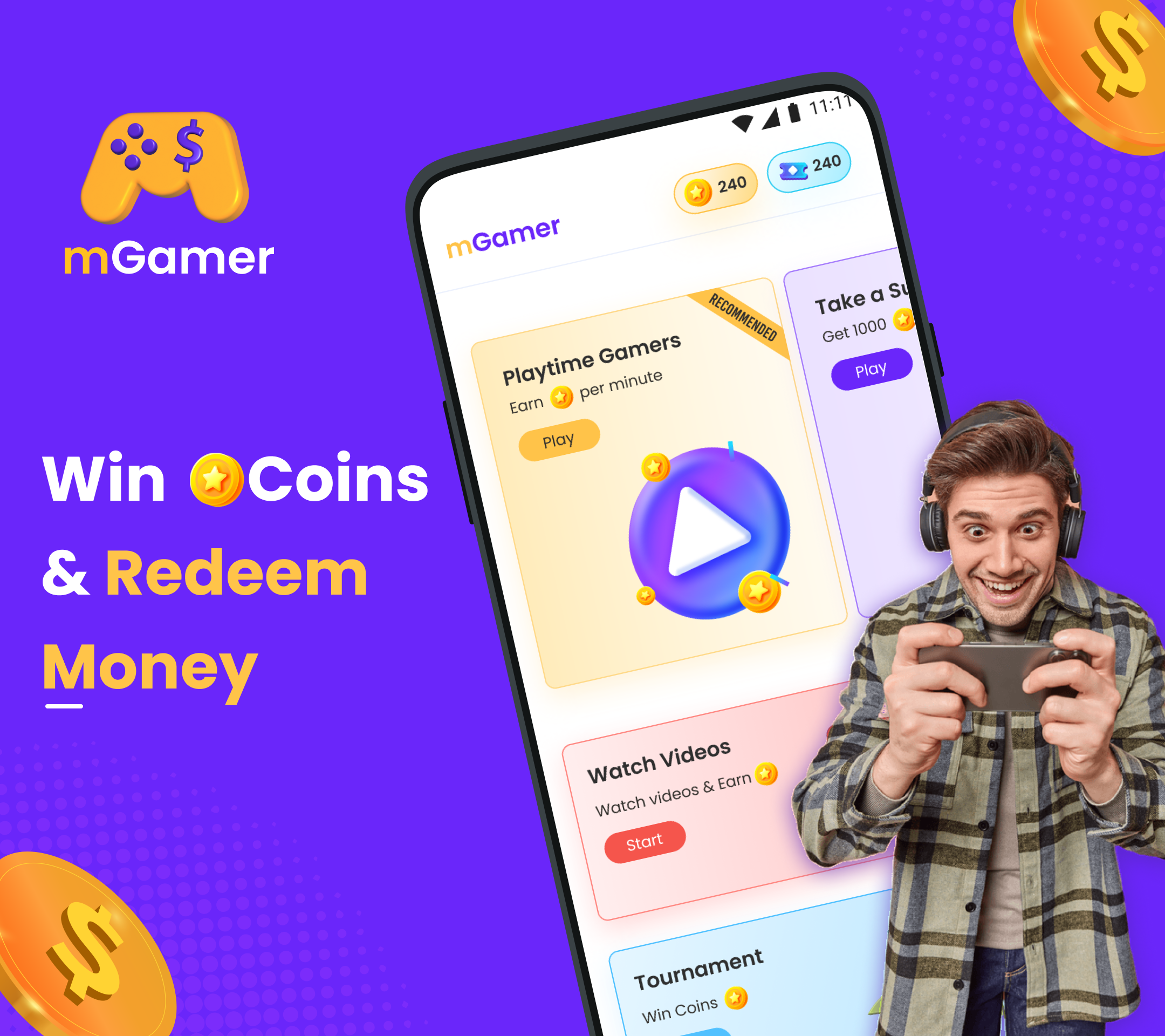 اسکرین شات 1 برنامه mGamer – Earn Money, Gift Card
