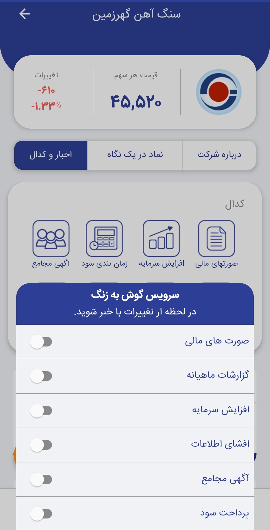 اسکرین شات 6 برنامه همراه بورس - تنظیم نوتیف بورسی