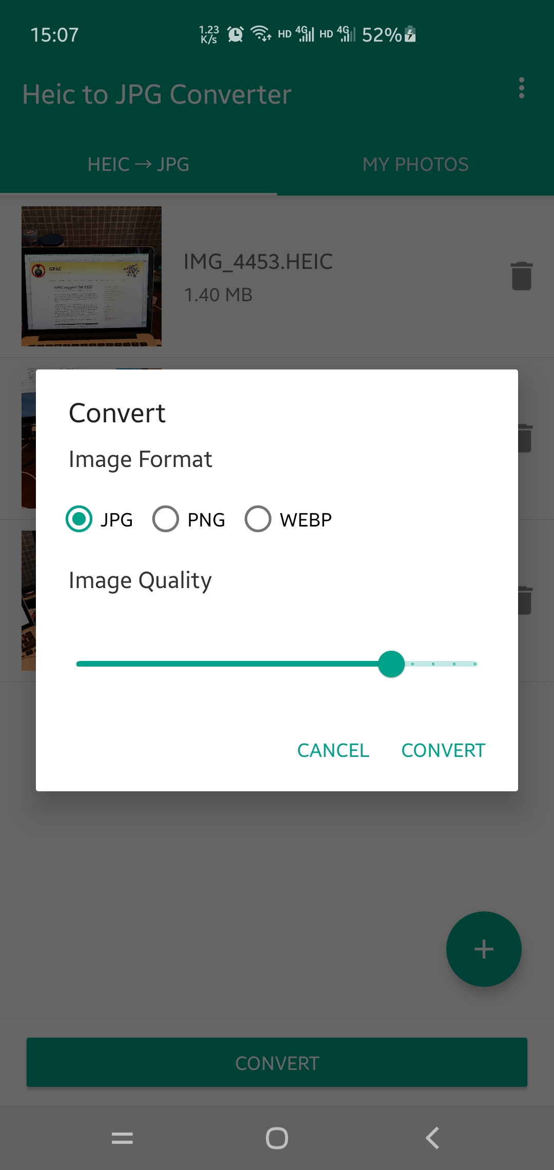 اسکرین شات 3 برنامه Heic to JPG/PNG/WEBP Converter