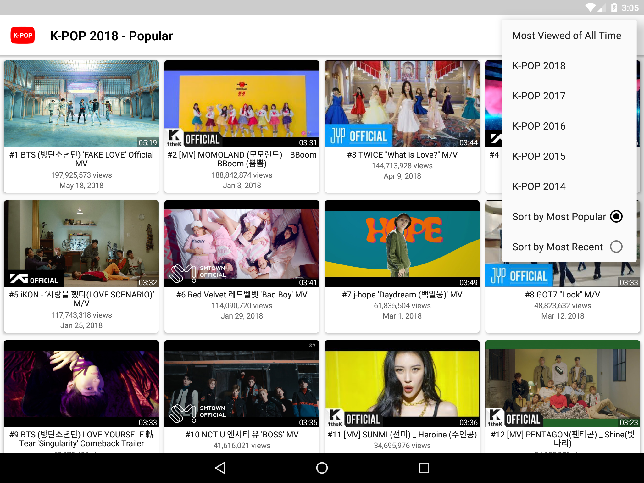 اسکرین شات 1 برنامه K-POP Tube - Popular & Recent
