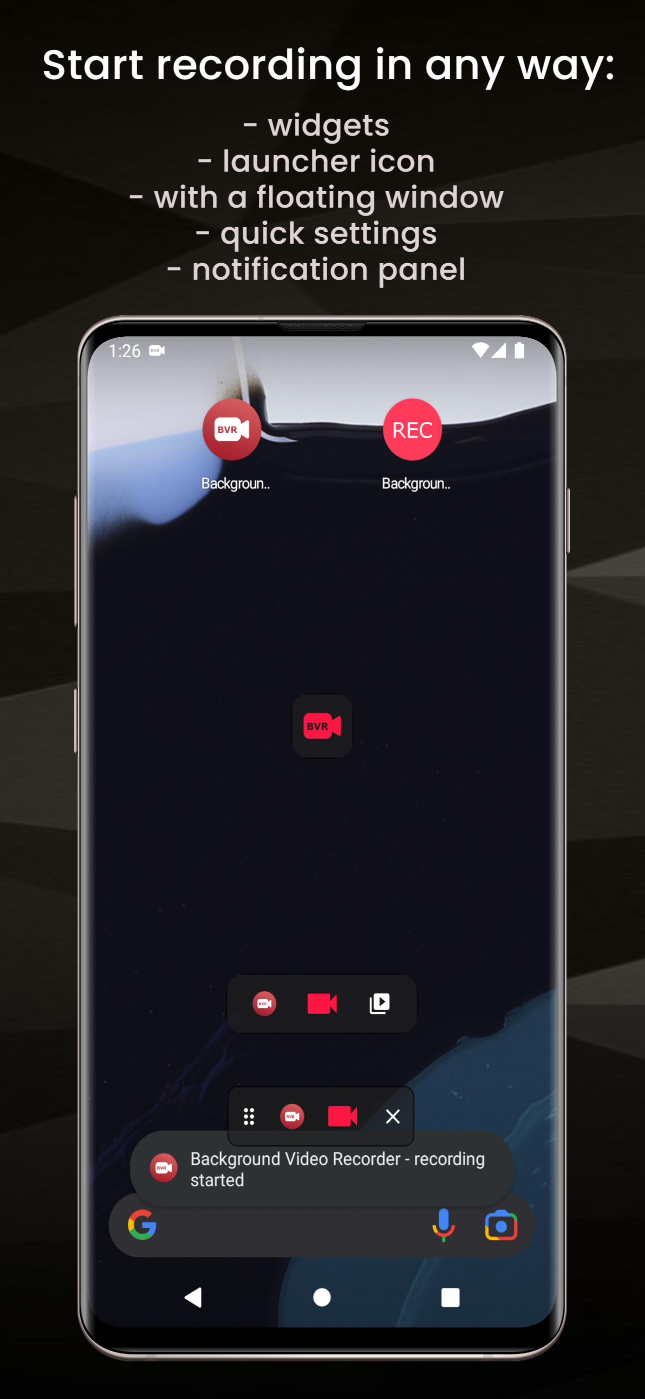 اسکرین شات 2 برنامه Background Video Recorder