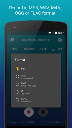 اسکرین شات 4 برنامه Hi-Q MP3 Voice Recorder (Free)