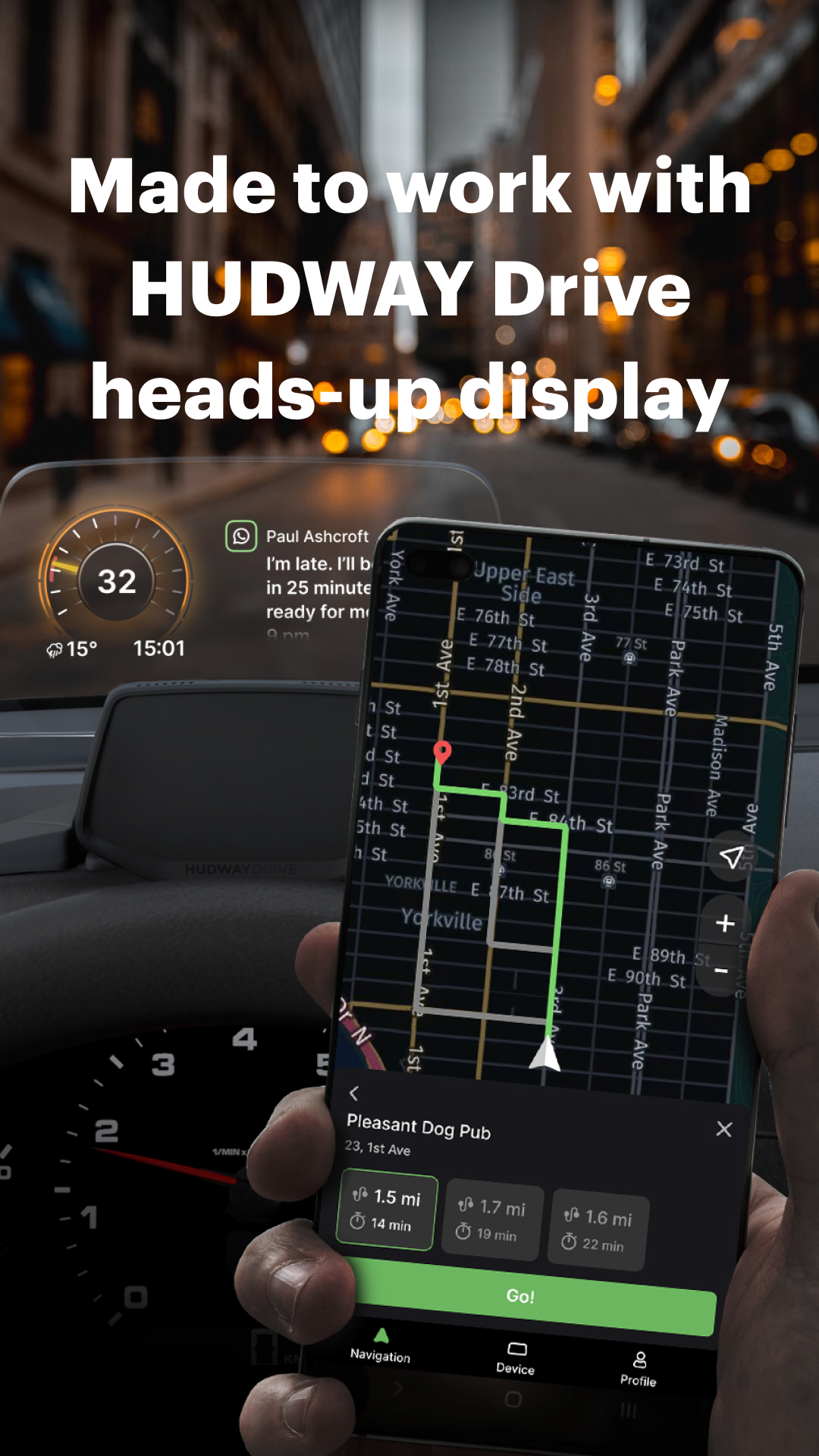 اسکرین شات 1 برنامه HUDWAY Drive: HUD for any car