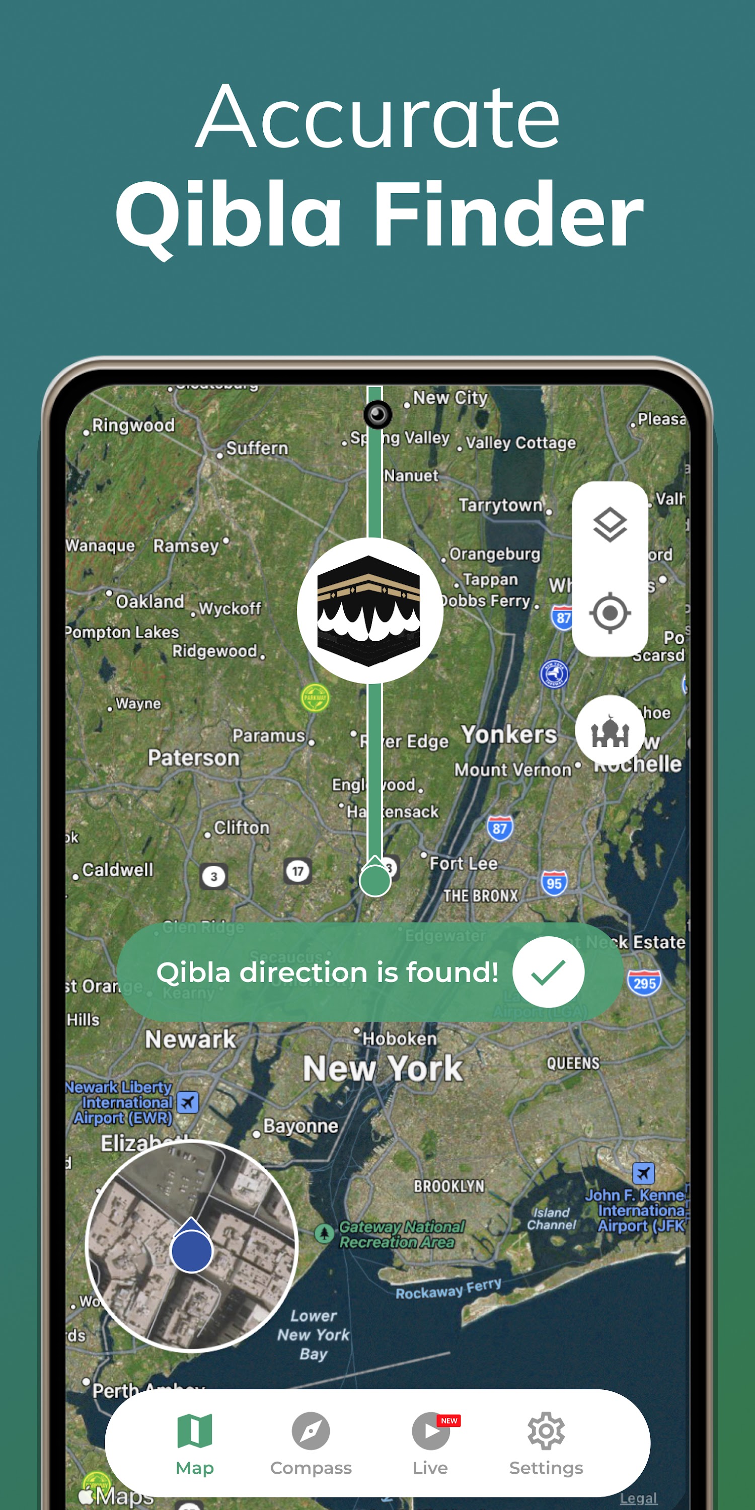 اسکرین شات 1 برنامه Qibla Finder Compass 100%