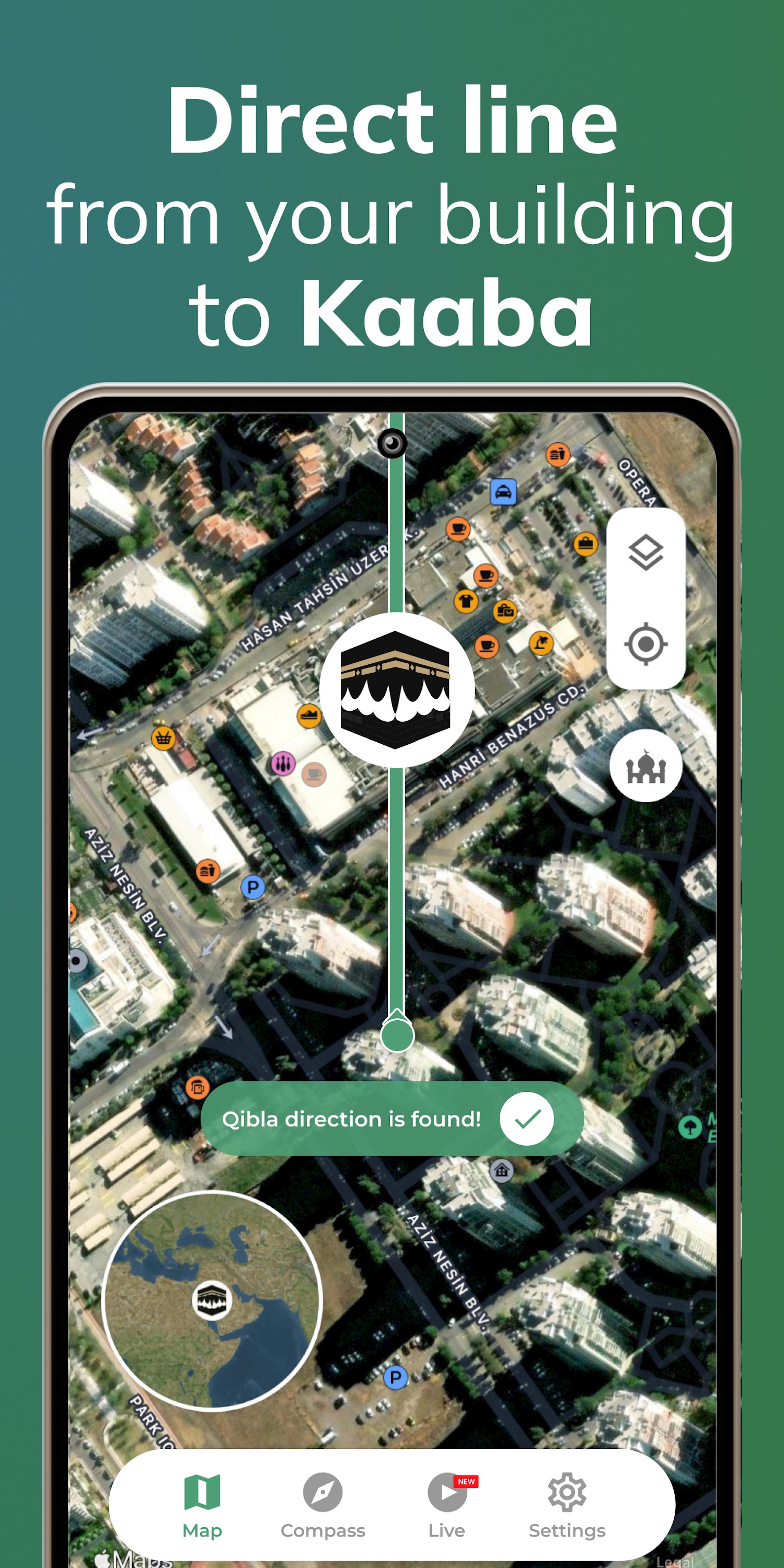 اسکرین شات 3 برنامه Qibla Finder Compass 100%