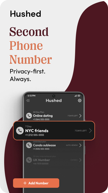 اسکرین شات 1 برنامه Hushed: US Second Phone Number