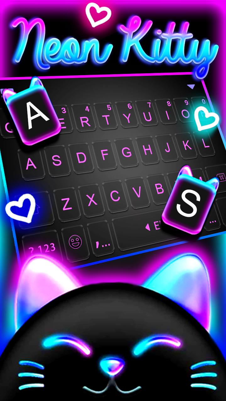 اسکرین شات 2 برنامه Cute Black Neon Kitty Keyboard Theme