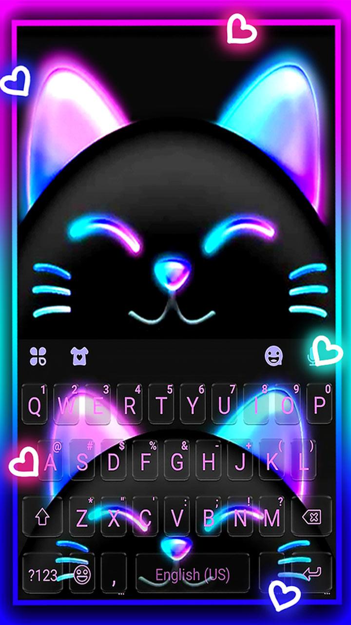 اسکرین شات 5 برنامه Cute Black Neon Kitty Keyboard Theme
