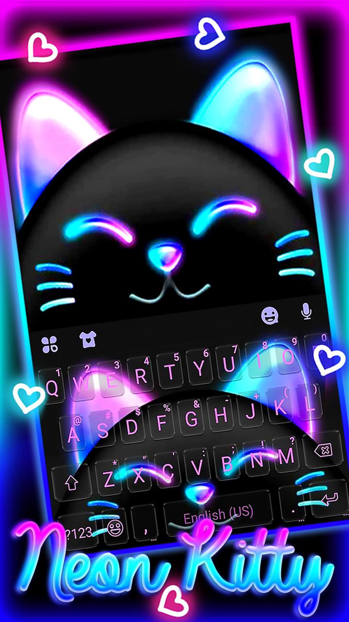 اسکرین شات 1 برنامه Cute Black Neon Kitty Keyboard Theme