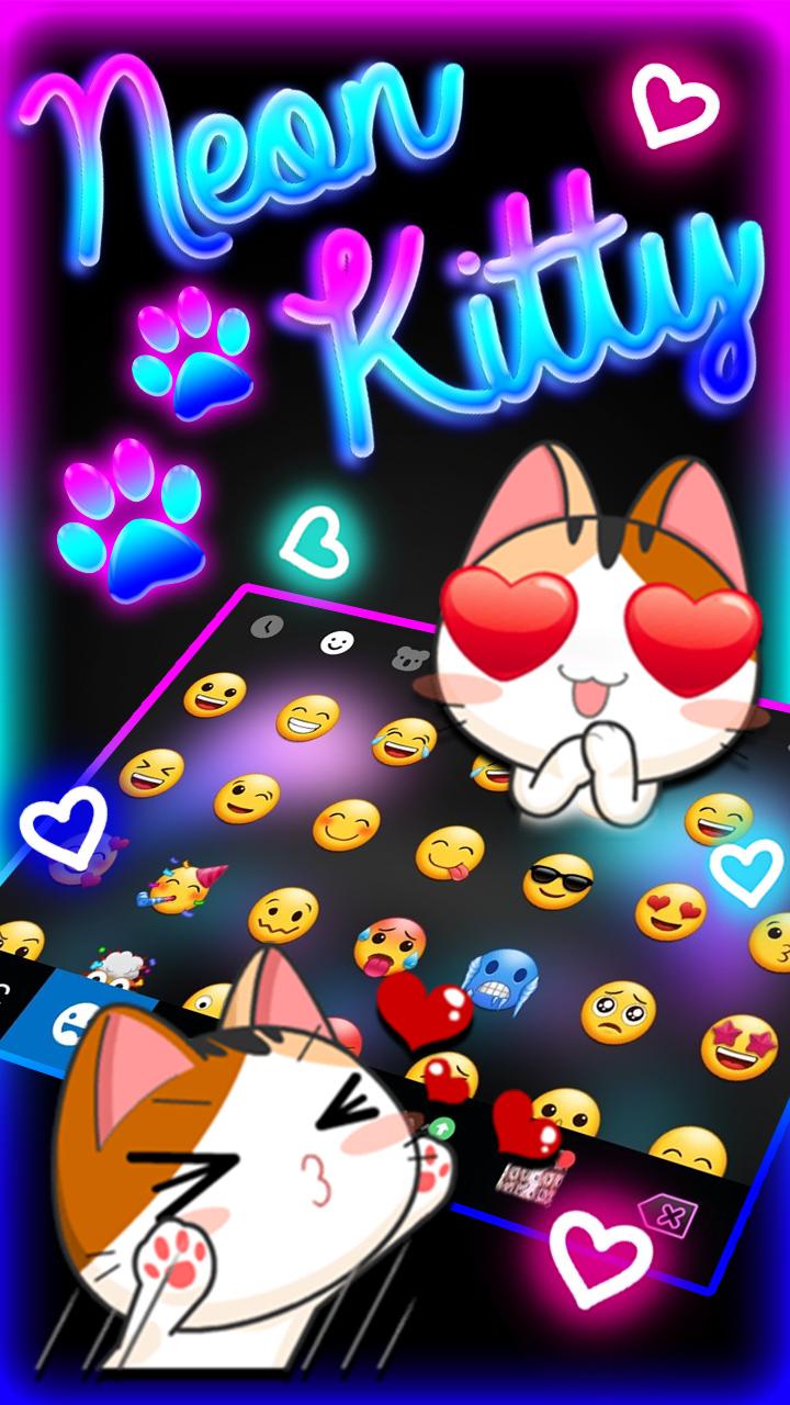 اسکرین شات 3 برنامه Cute Black Neon Kitty Keyboard Theme
