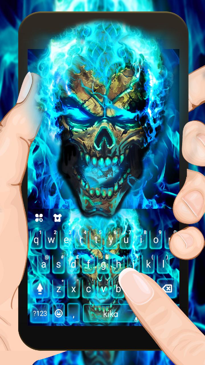 اسکرین شات 1 برنامه Blue Flame Skull Keyboard Theme