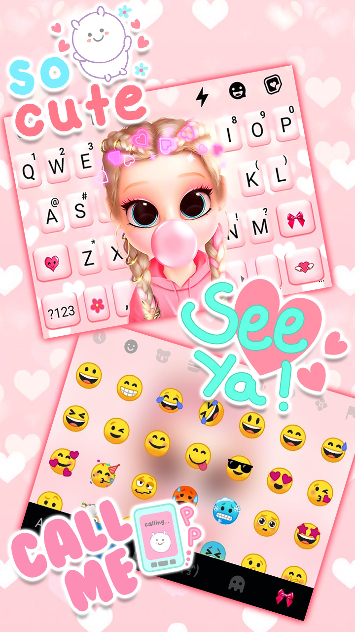 اسکرین شات 3 برنامه Bubble Gum Doll Keyboard Background