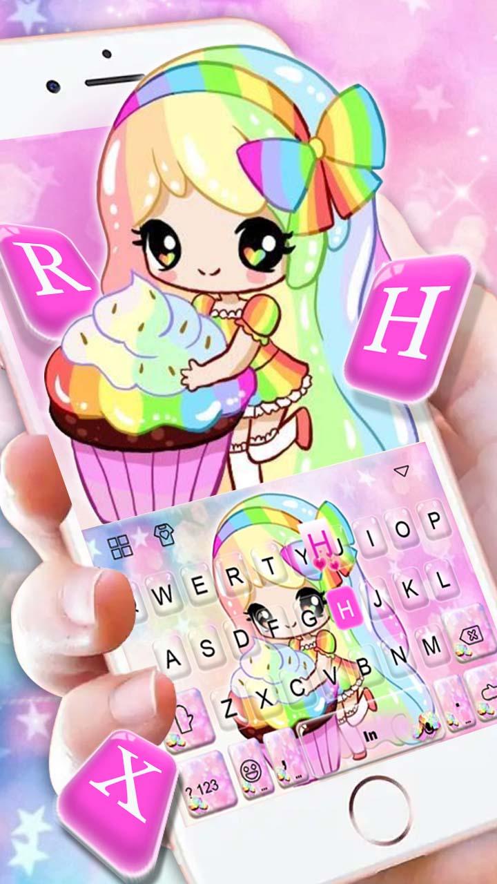اسکرین شات 2 برنامه Colorful Cupcake Girl Keyboard Theme
