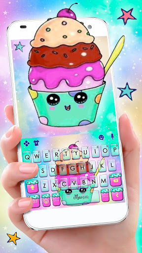 اسکرین شات 1 برنامه Colorful Galaxy Cupcake Keyboard Theme