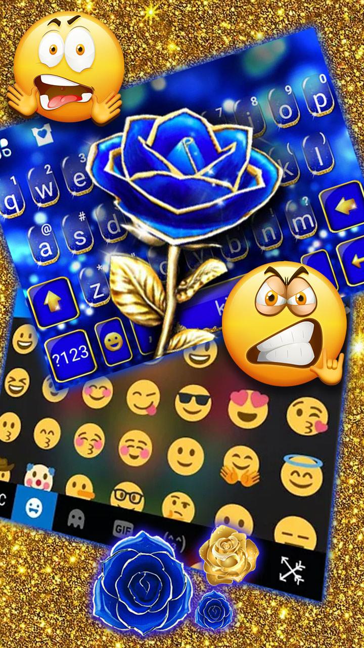 اسکرین شات 3 برنامه Gold Blue Rose Crystal Keyboard Theme