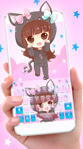 اسکرین شات 1 برنامه Kawaii Bow Girl Keyboard Theme