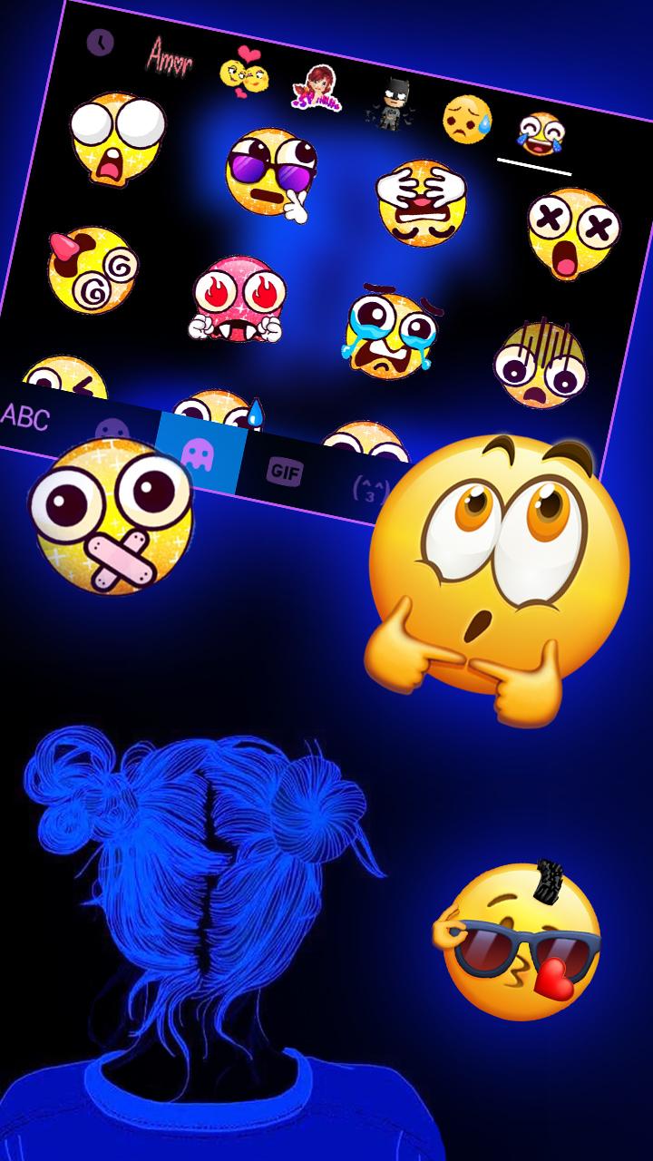 اسکرین شات 3 برنامه Neon Blue Girl Keyboard Theme