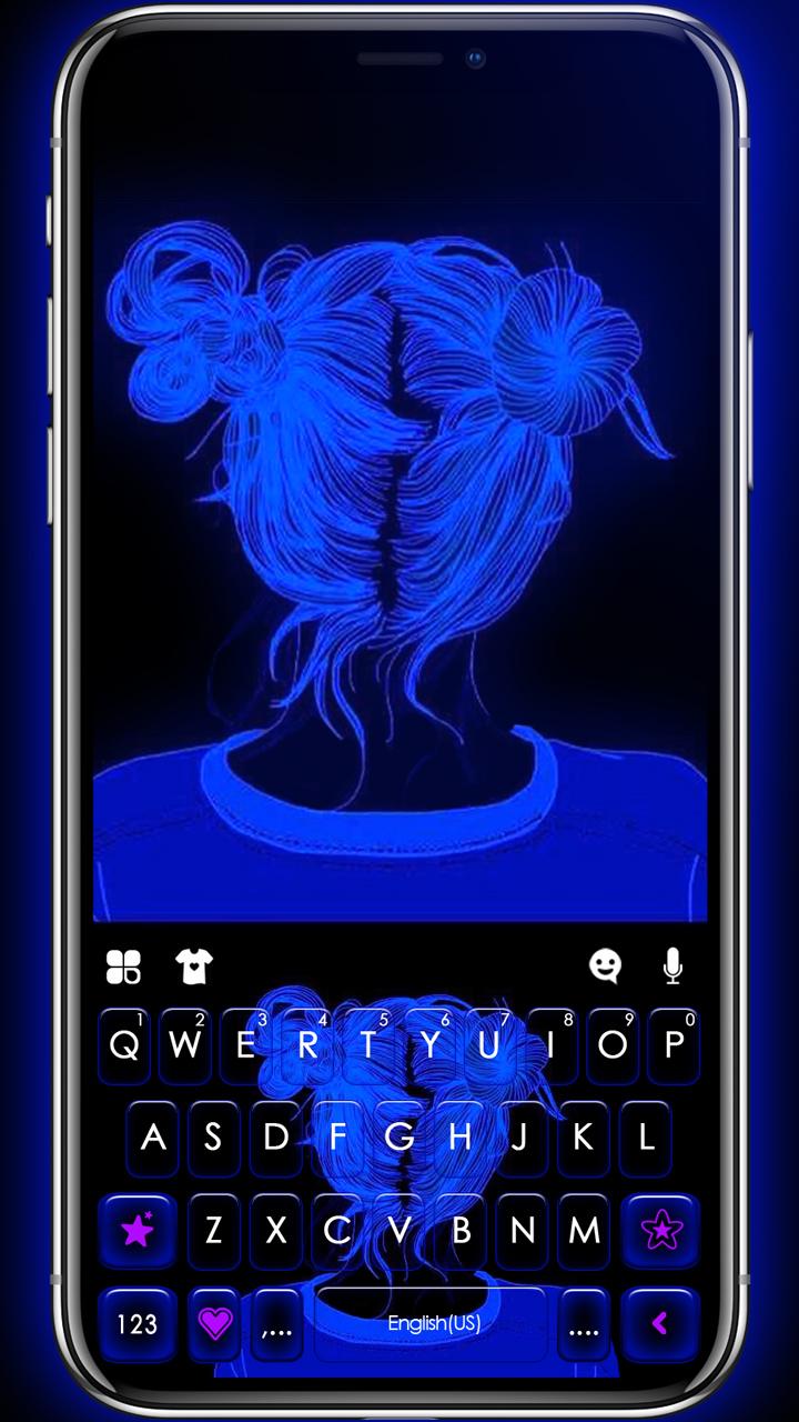 اسکرین شات 1 برنامه Neon Blue Girl Keyboard Theme