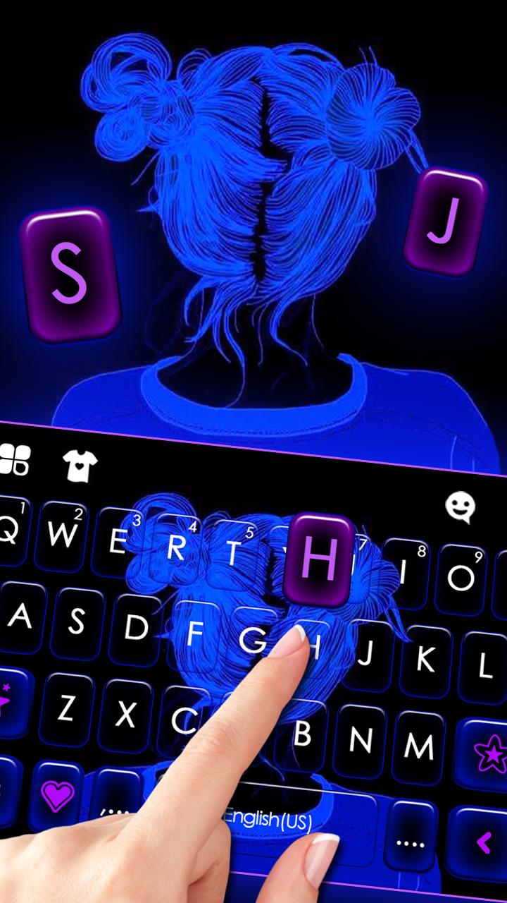 اسکرین شات 2 برنامه Neon Blue Girl Keyboard Theme