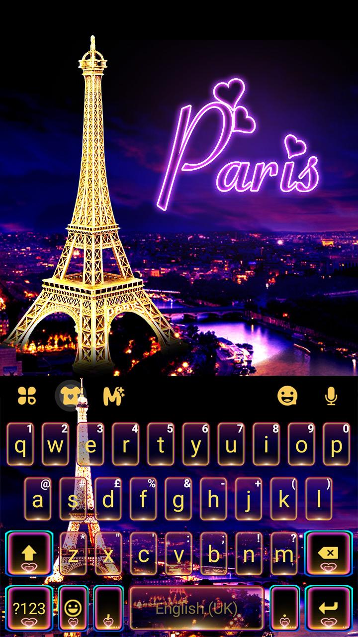 اسکرین شات 1 برنامه Neon Paris Night Tower Keyboard Theme