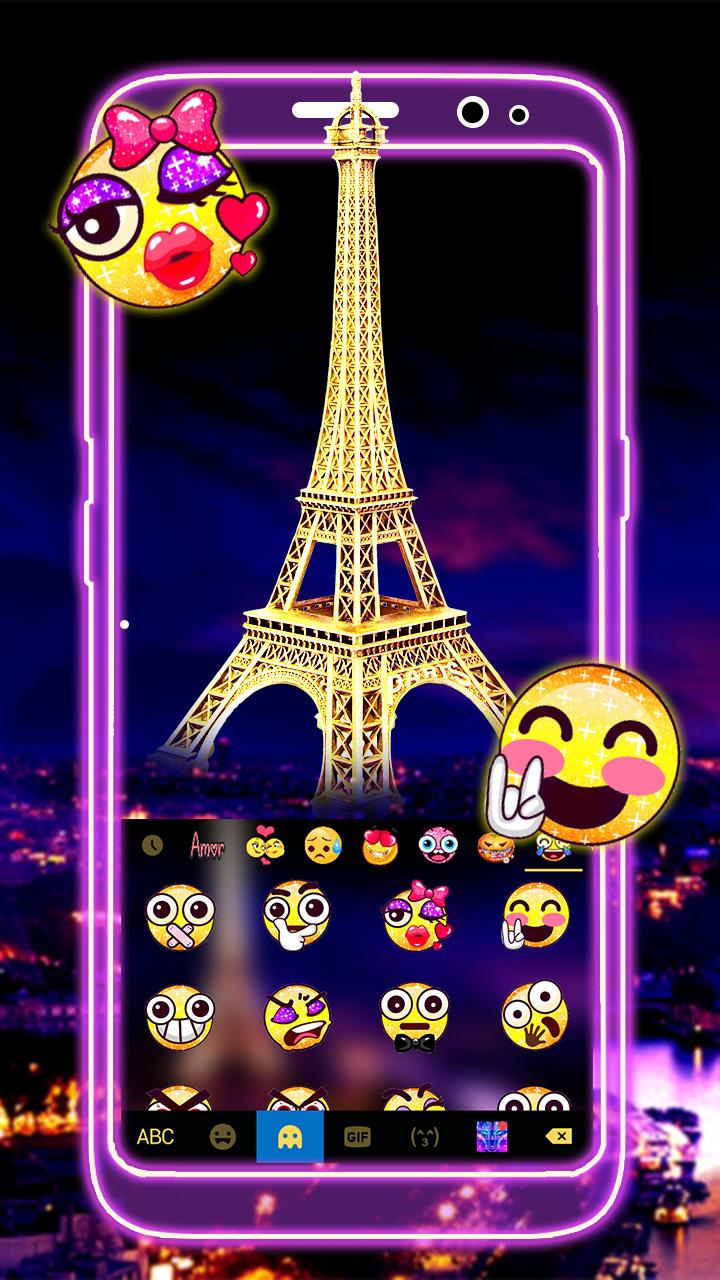 اسکرین شات 3 برنامه Neon Paris Night Tower Keyboard Theme