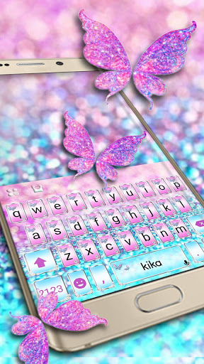 اسکرین شات 1 برنامه Pink Sparkle Butterfly Keyboard Theme