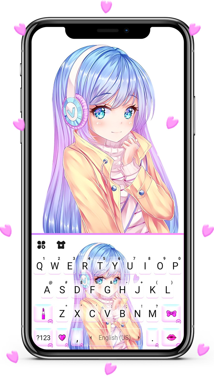 اسکرین شات 1 برنامه Pretty Anime Girl Keyboard Bac