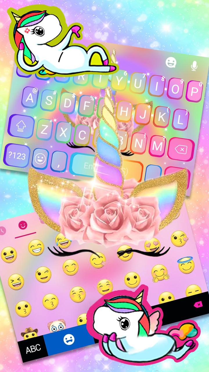 اسکرین شات 3 برنامه Rainbow Pink Rose Unicorn Keyb