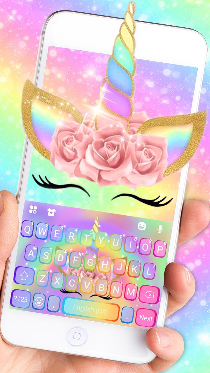 اسکرین شات 1 برنامه Rainbow Pink Rose Unicorn Keyb