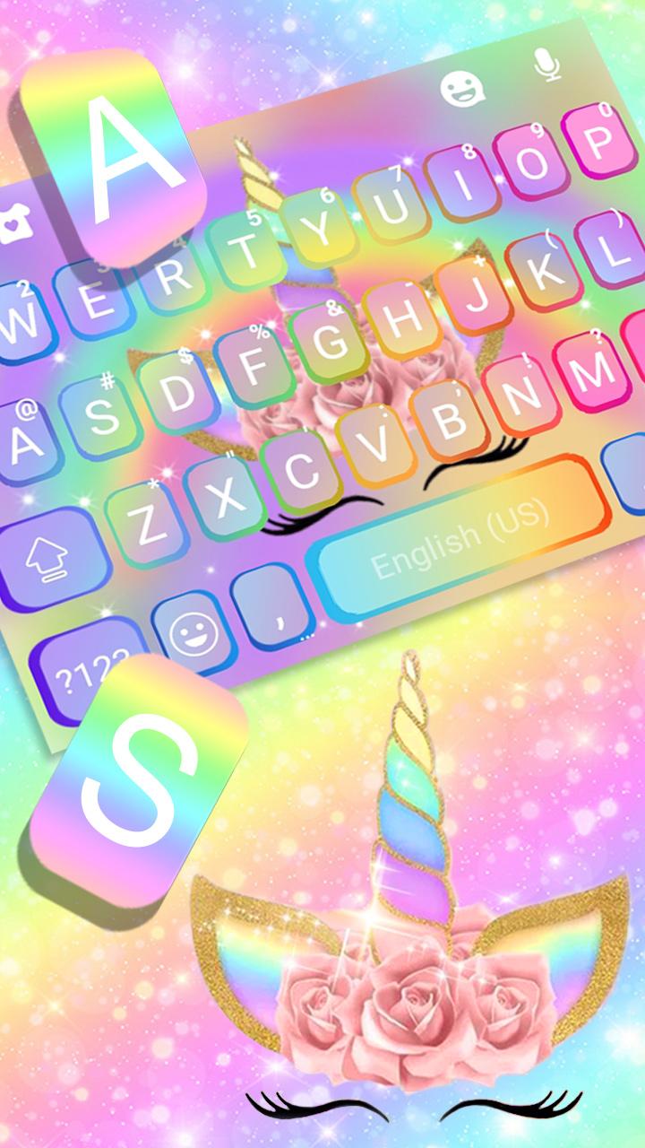 اسکرین شات 2 برنامه Rainbow Pink Rose Unicorn Keyb