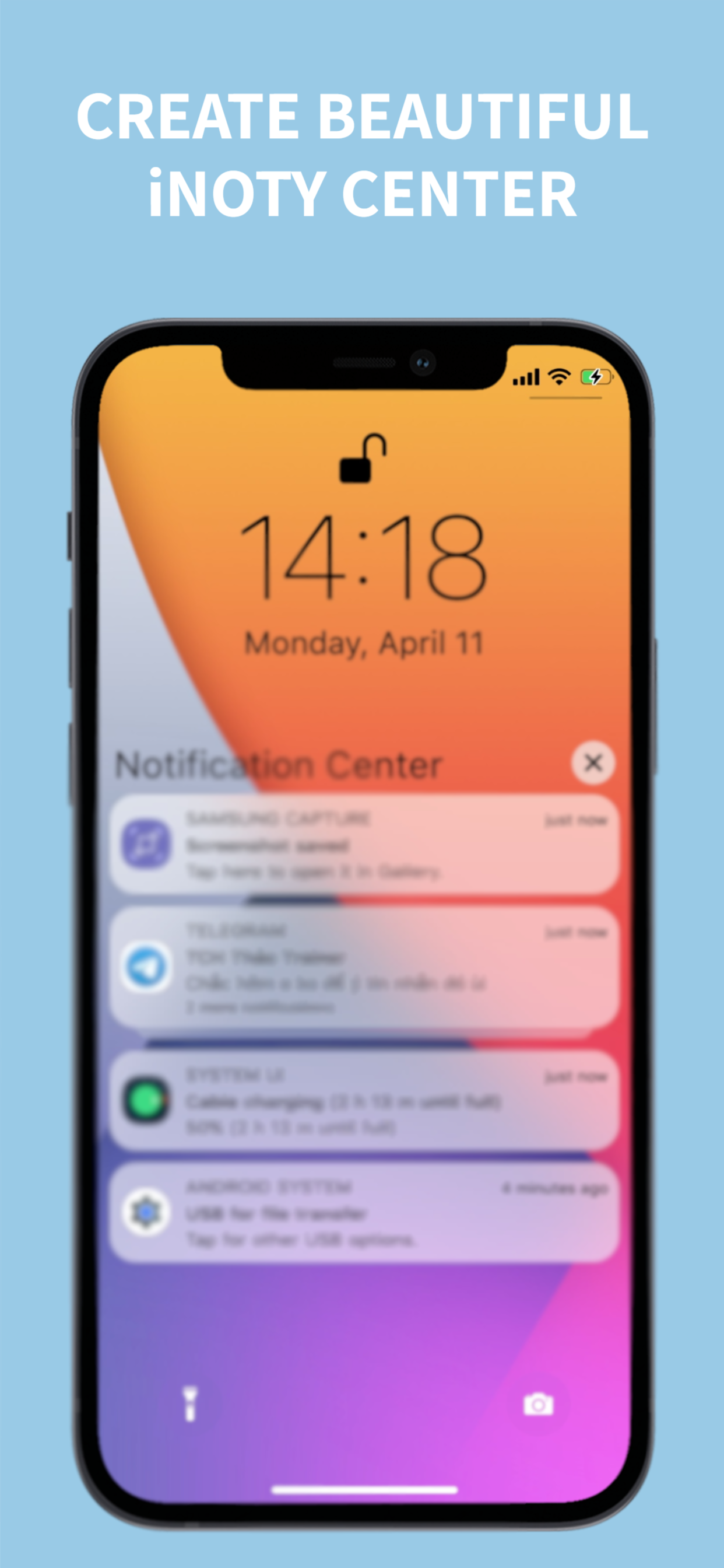 اسکرین شات 1 برنامه iCenter OS 17: Lock Screen