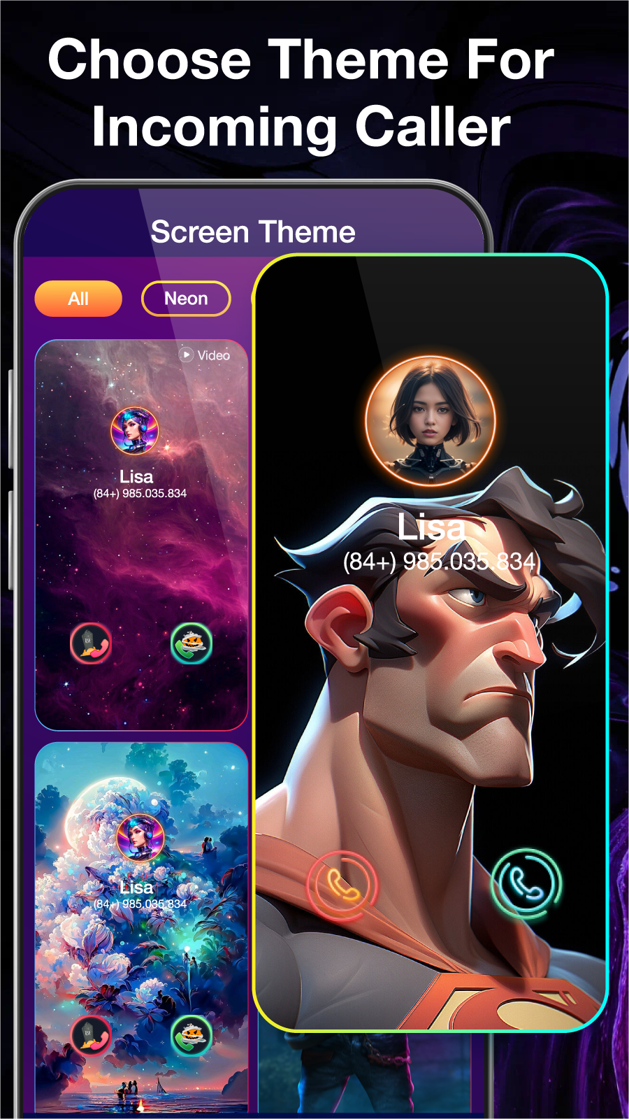 اسکرین شات 4 برنامه Color Phone: Call Screen Theme