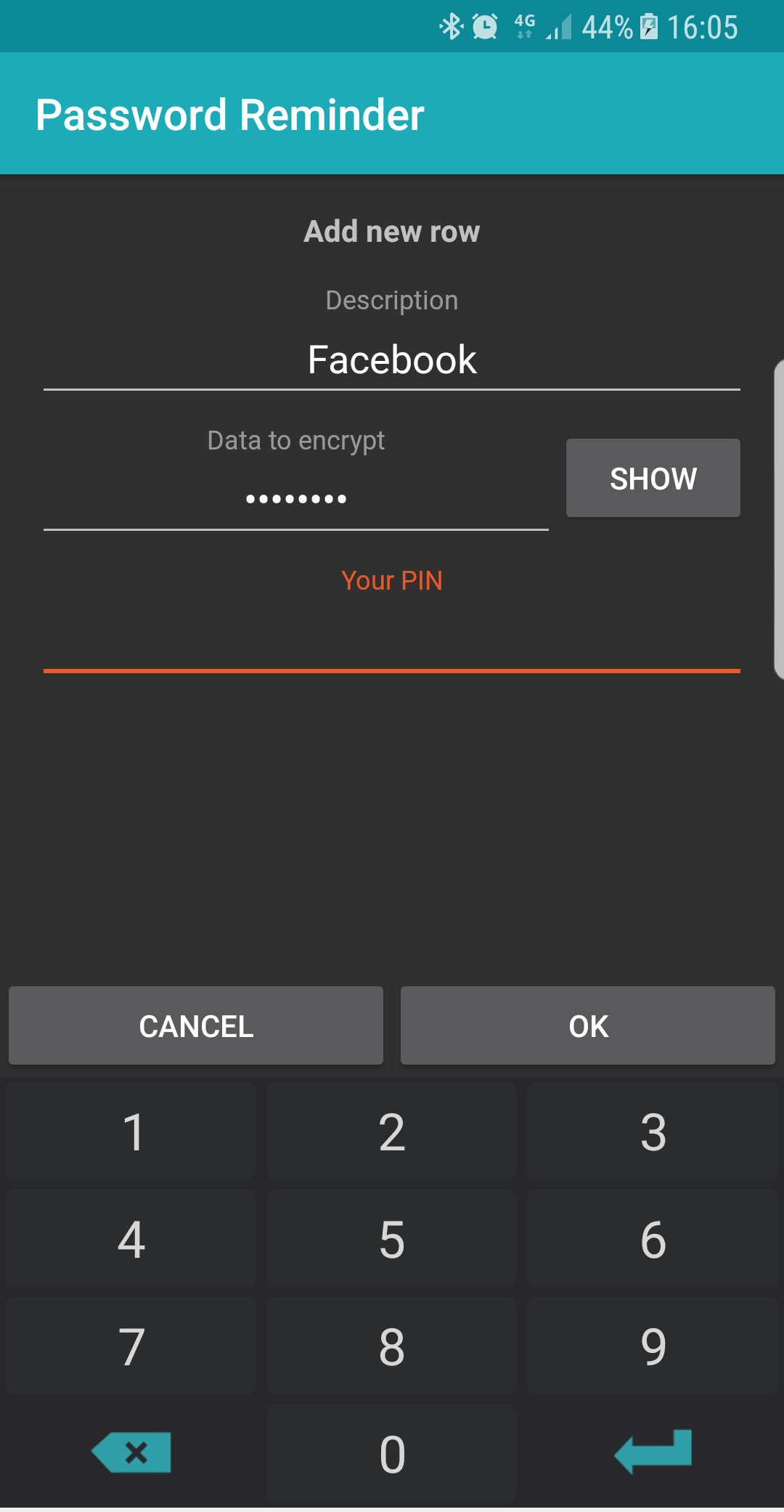 اسکرین شات 1 برنامه Password Reminder (Master PIN)