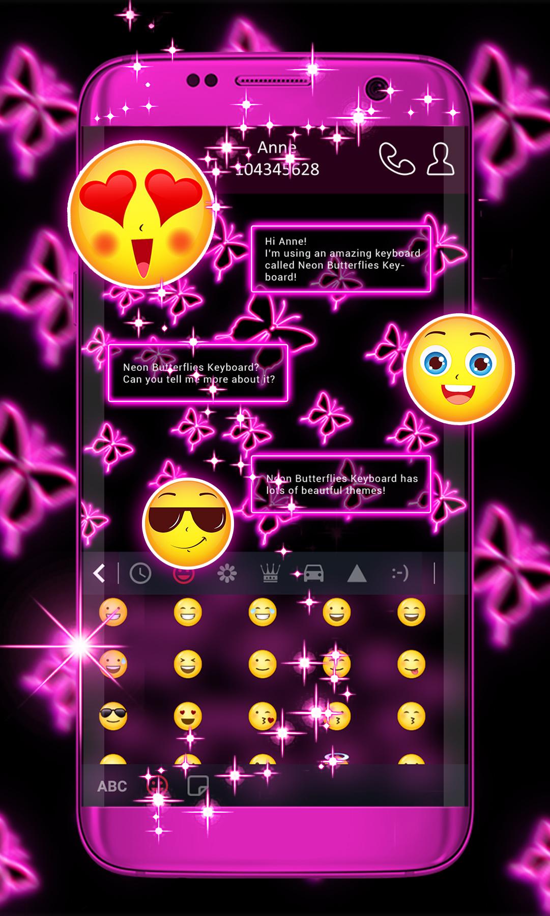 اسکرین شات 2 برنامه Neon Butterflies Keyboard