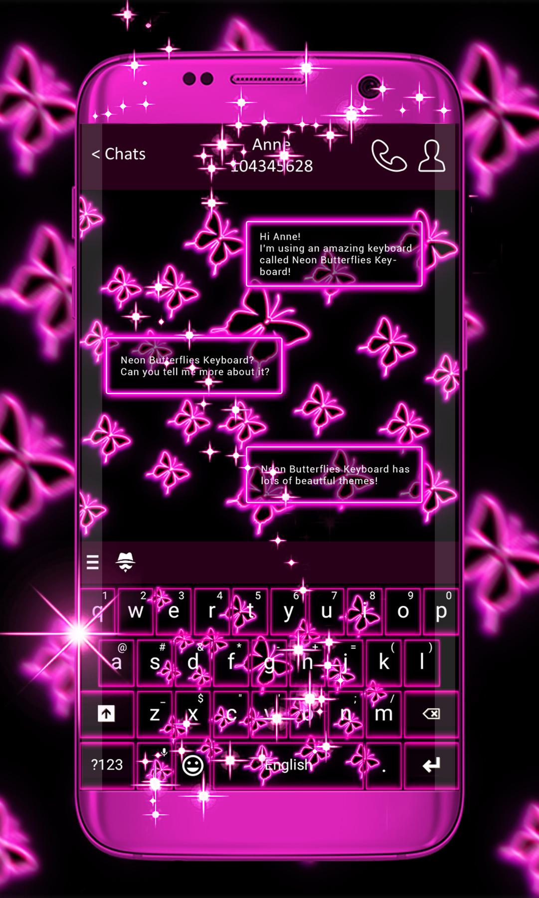 اسکرین شات 1 برنامه Neon Butterflies Keyboard