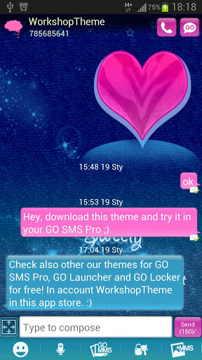 اسکرین شات 1 برنامه Pink Blue Theme GO SMS Pro